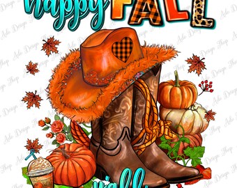 Happy fall y'all Cowgirl hat and roses png sublimation design download, Hello Fall png, Fall vibes png, Cowgirl png, designs dowanload