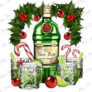 Weihnachten Gin Party Set Png Sublimation Design, Gin Png, Gin Tonic Png, Cocktail Png, Gin Tonic Alcohol Png Png, Gin Tonic Lime Png Download