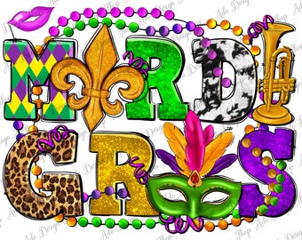 Mardi Gras with necklace png sublimation design download, Happy Mardi Gras png, western Mardi Gras png, sublimate designs download