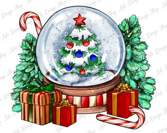 Snow Globe With Christmas Tree And Gifts Png Sublimation Design,Christmas Snow Globe Png,Happy Christmas Png,Snow Globe Png,Digital Download