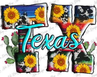 TX Texas met Serape Zonnebloem Png Sublimatie Ontwerp, Texas Png, Serape Texas Png, Zonnebloem Texas Png, Koeienhuid Texas Png, Instant Download