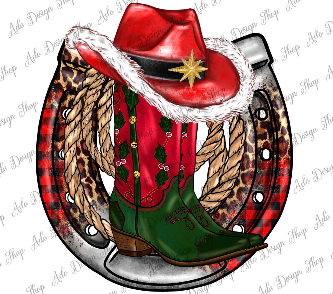 Christmas Cowboy Boots and Cowboy Hat Distressed Background, Christmas
