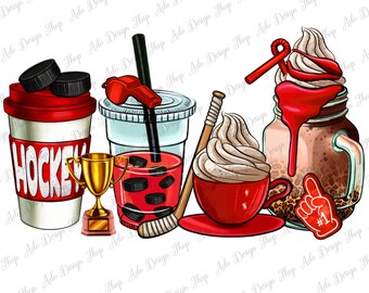 Hockey coffee cups png sublimation design download, coffee love png, Hockey png, sports png, sublimate designs download