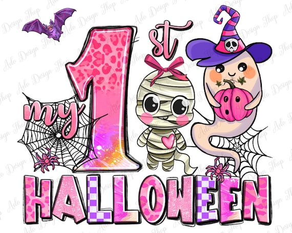 My first pink Halloween png sublimation design download, Happy Halloween png, spooky vibes png, first Halloween png, sublimate download