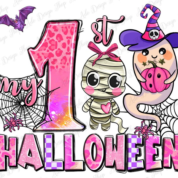 My first pink Halloween png sublimation design download, Happy Halloween png, spooky vibes png, first Halloween png, sublimate download