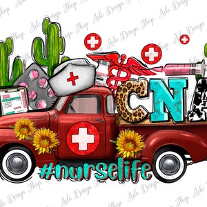 CNA nurse truck with cactus and sunflowers png sublimation design download, nurse truck png, western cna png, sublimate designs download