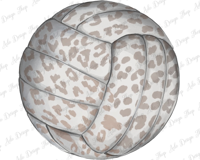 May include: A white volleyball with a brown leopard print design.