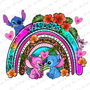Stitch and Lilo rainbow png sublimation design download, hand drawn Stitch png,cute Stitch png,floral rainbow png,sublimate designs download