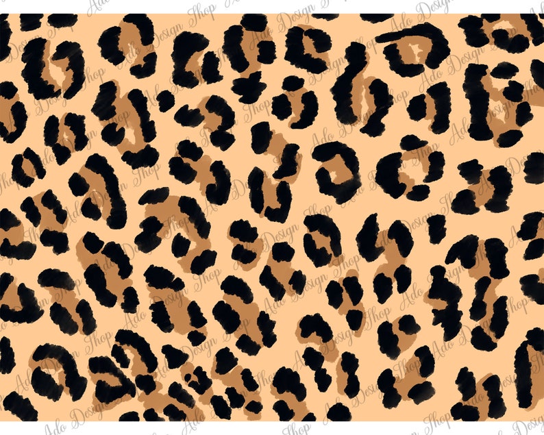 May include: A seamless pattern featuring a leopard print design in black, brown, and peach colors.
