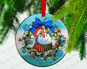 Snowman Wreath And Birds Ornament Png, Christmas Sublimation, Cute Snowman Png, Xmas Ornament Png, Png Sublimation Designs, Instant Download