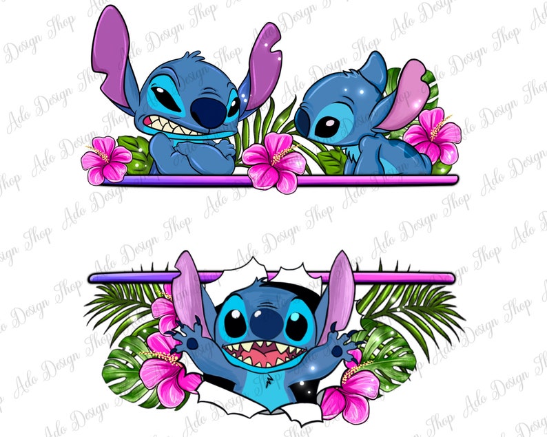 Personalized floral Stitch png sublimation design download, custom name Stitch png, cute Stitch png, sublimate designs download image 3