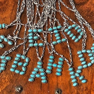 Turquoise Initial Semi Oval Stone Necklace <Southwestern/Western Jewelry>