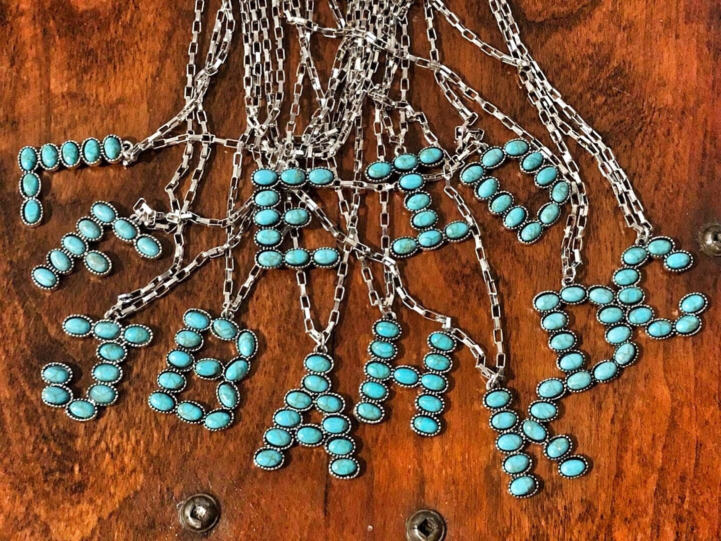 Turquoise Initial Semi Oval Stone Necklace southwestern western