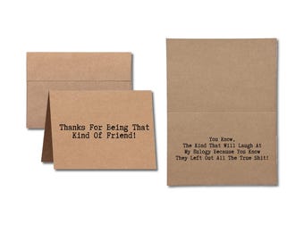 Funny Friendship Card | Thanks For Being The Friend Who’d Laugh At My Eulogy | Sarcastic Adult Card | Add Glitter Bomb or Send Anonymously
