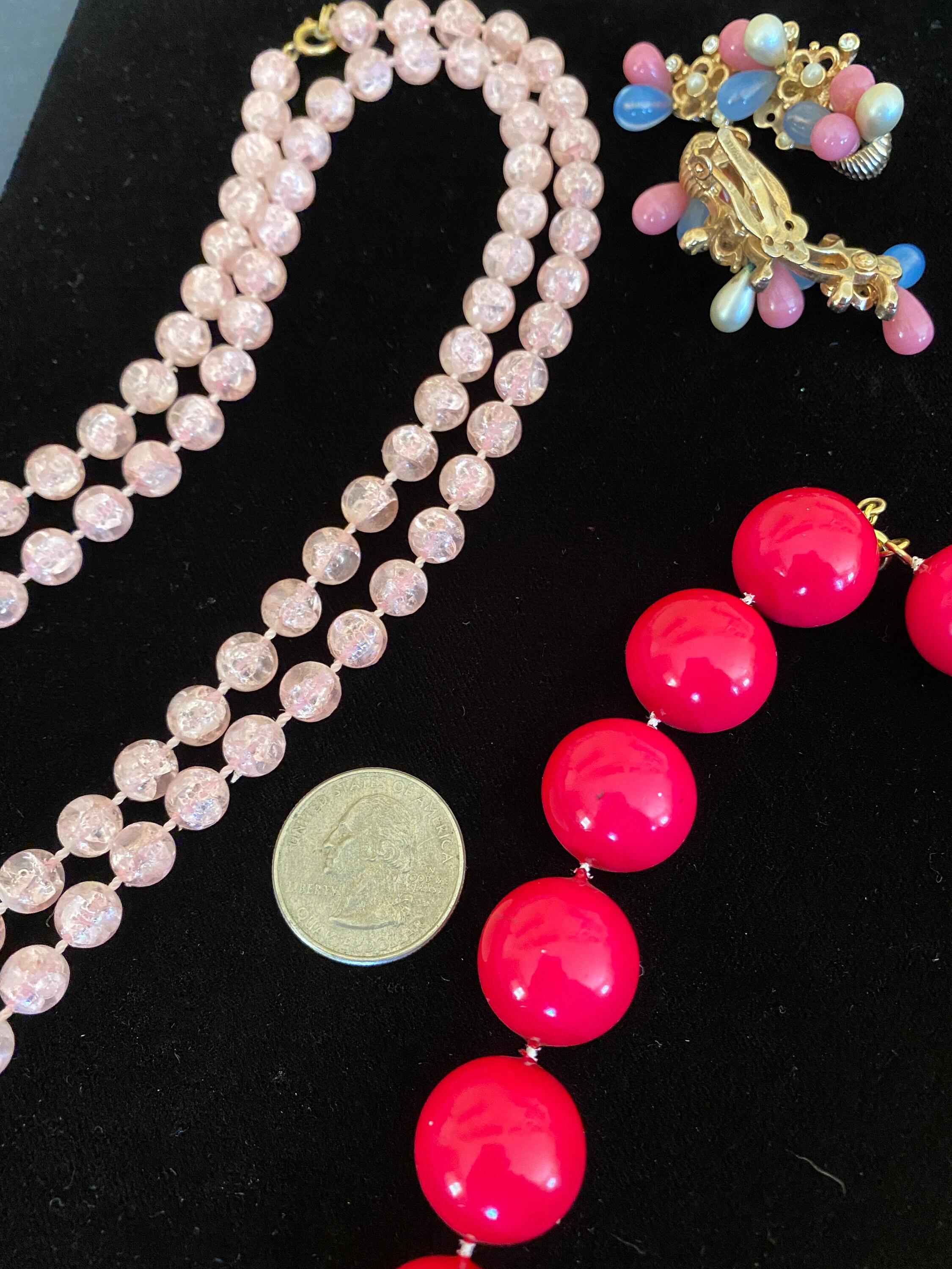Three Items Hot Pink Large Bead Necklace 18 Long Light Pink Etsy UK
