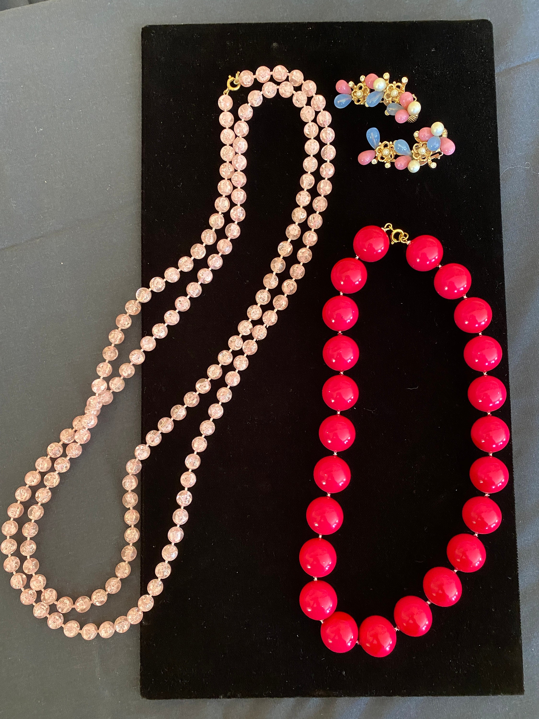 Three Items Hot Pink Large Bead Necklace 18 Long Light Pink Etsy UK