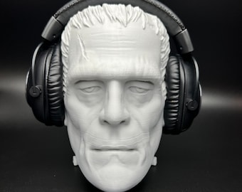 Frankenstein Headphone Stand , Headphone Holder , Room Decor , Gaming , Office, Desktop , Paintable Bust , 3D Printed