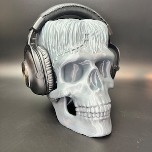 Frankenstein Skull Headphone Stand , Prop , Headphone Holder , Room Decor , Gaming , Office, Desktop , Paintable Bust , 3D Printed , Gift