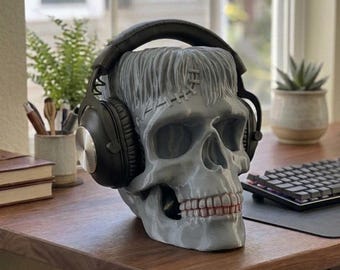 3D Printed Frankenstein Skull Headphone Stand, Gaming Room Decor
