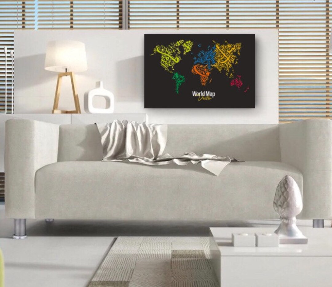 Canvas Wall Art World Map in Arabic Calligraphy 4060cm - Etsy