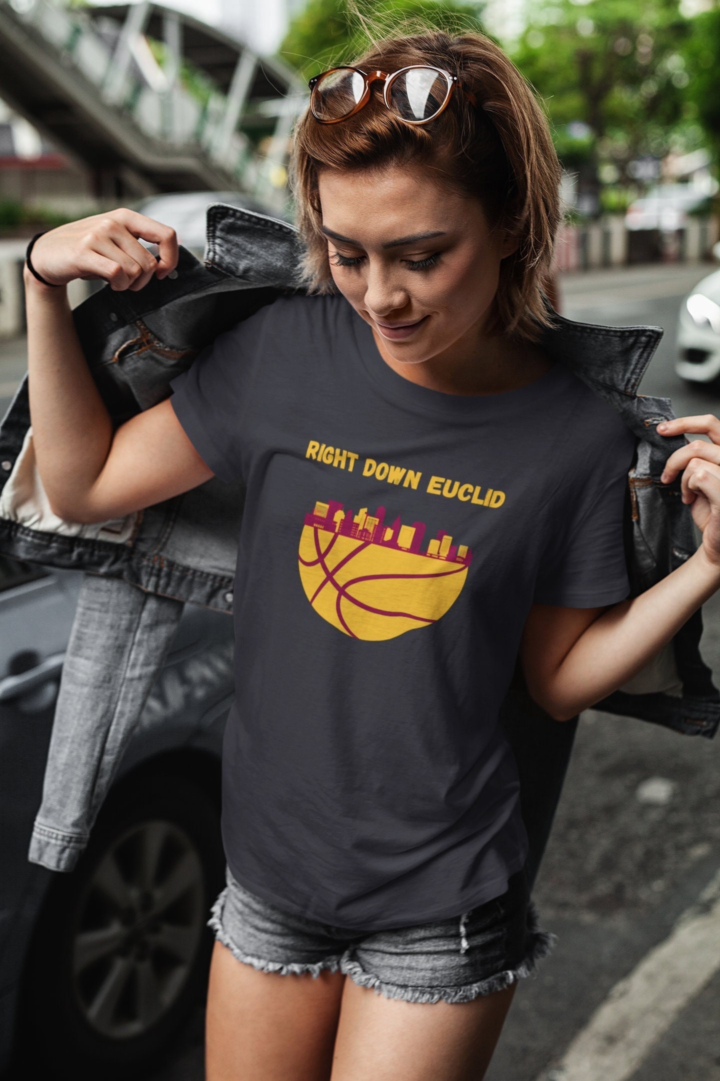 Right Down Euclid Shirt DISTRESS PRINT Cleveland Basketball 