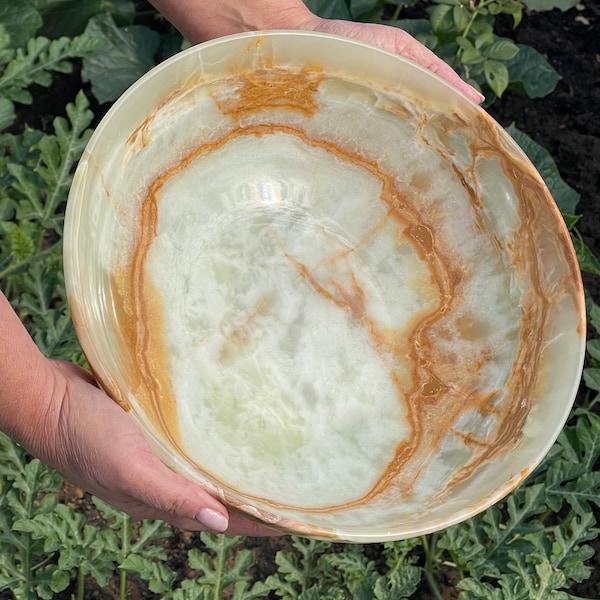 Cuenco de ónix verde, grande, de 30 cm (12 pulgadas), impresionante