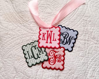 Etiqueta personalizada bordada con monograma para bolso / Etiqueta de estilo preppy para mochila