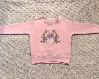 Sudadera con monograma floral bordado para niño pequeño / Regalo personalizado para bebé