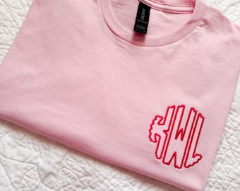 Camiseta con monograma de aplique personalizado / Camiseta bordada a cuadros