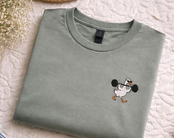 Camiseta bordada de ganso de gimnasio / Camiseta de entrenamiento de ganso para levantamiento de pesas
