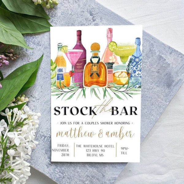 Stock the bar invitation Template - Couples wedding shower invitation - Couples shower - Editable - Printable - Lets stock the bar