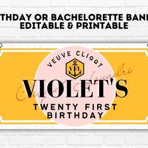 Twenty First Birthday Banner - Champagne Birthday Signs - Bachelorette Entryway Sign - Vinyl Banner - 21 Birthday Sign Template - 21 sign