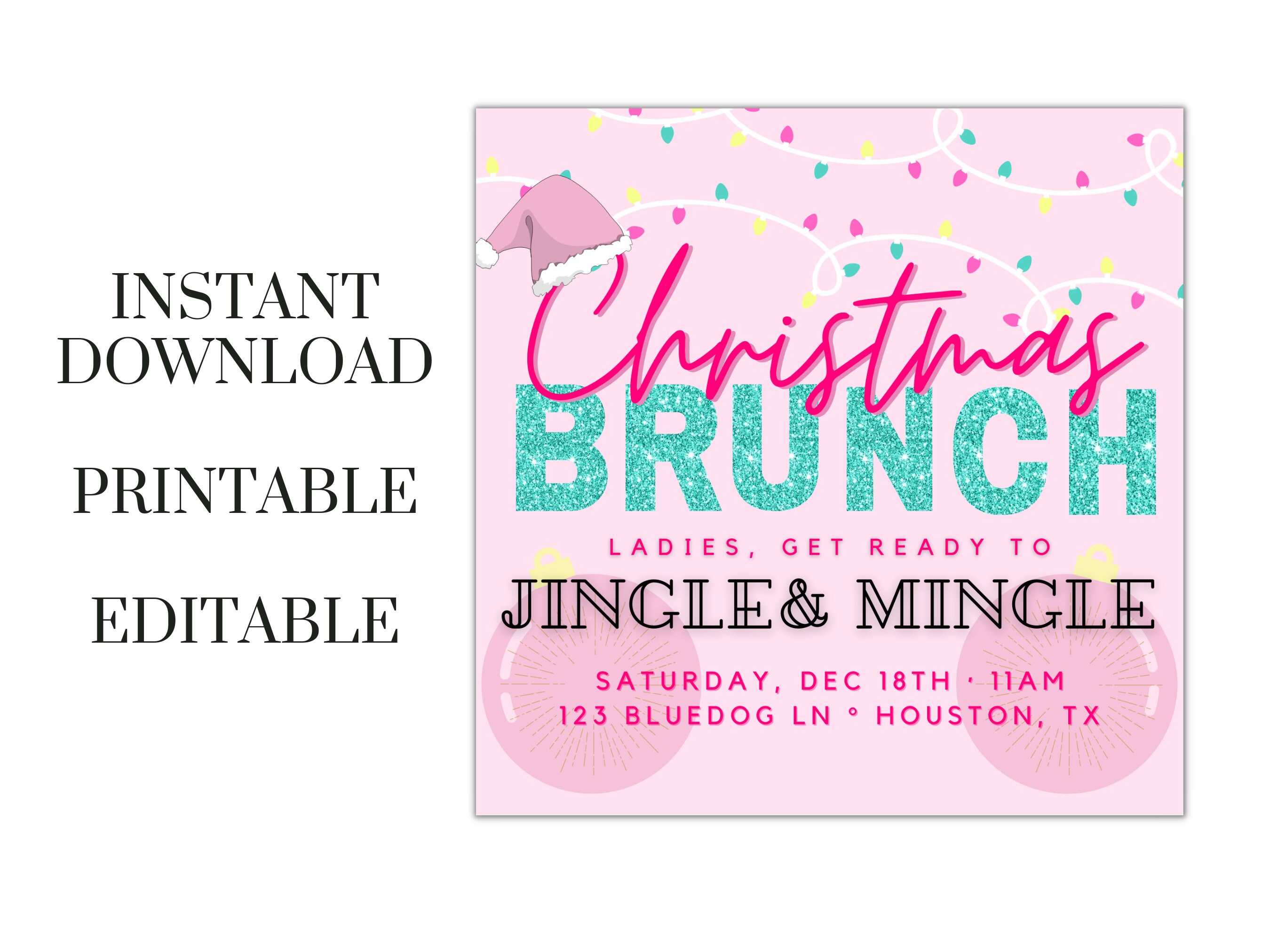 Christmas Brunch Editable Invitation Template - Christmas Party Invitation