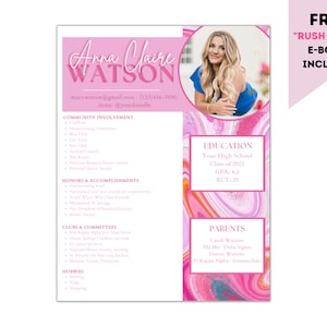 Sorority Resume Template - Pink and Orange Watercolor - Editable - Cover Letter