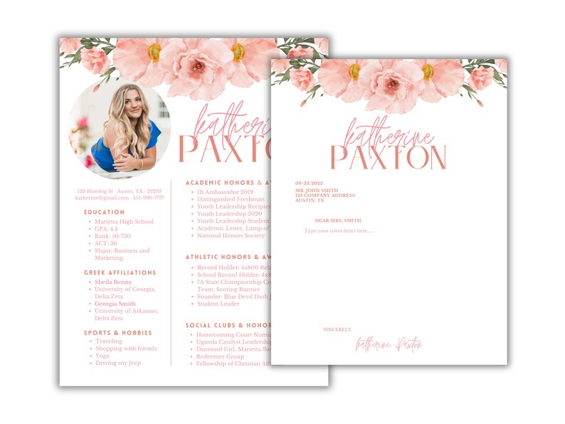 Sorority Resume Template Floral Resume Template Editable Etsy Sorority Resume Template Floral Resume Template Editable Etsy