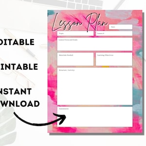 Daily Lesson Plan Template - Teacher Lesson plan - Editable - Digital - Instant Download - Classroom Plan - Class Plan - Elementary
