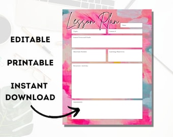 Editable Teacher Lesson Plan Template: Classroom Organizer (Digital Download)