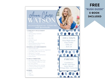 Sorority Resume Template - Blue Dots - Editable - Cover Letter - Preppy Sorority Resume Template - Printable - Instant Download - Blue