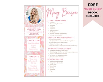 Pink and Orange Preppy Sorority Rush Resume Editable Template - Sorority Resume Template - Cover Letter - Job Resume Template