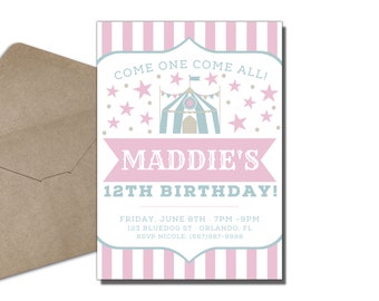 Girls Circus Birthday Invitation: Carnival Tent Template (Instant Download)
