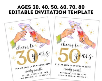 50 and Fabulous Invitation Template - 30th, 40th, 50th, 60th, 70th, 80th Birthday Invitation Template - Adult Birthday Invitation