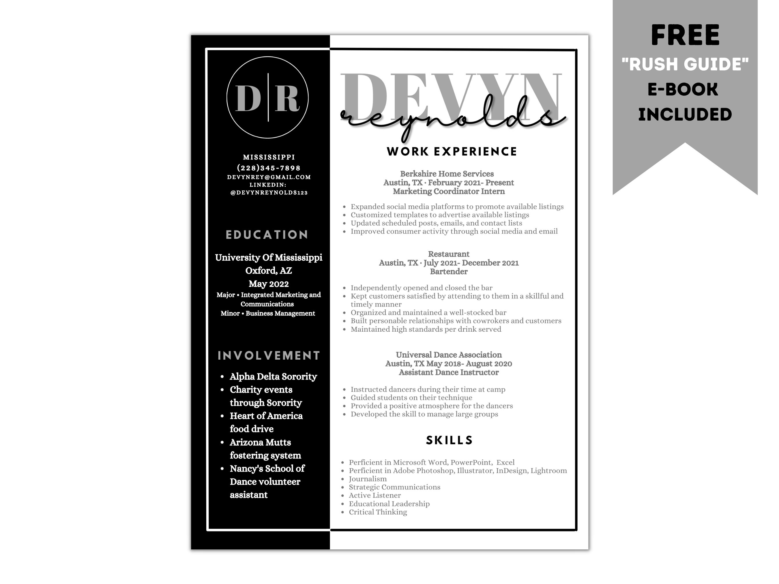 Professional / Sorority Resume Template and Cover Letter / Etsy