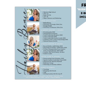 Blue Sorority Resume Template - Editable - Cover Letter - Packet - Job Resume Template - Rush Resume Template- Instant Download