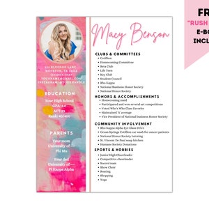 Sorority Resume Template and cover letter