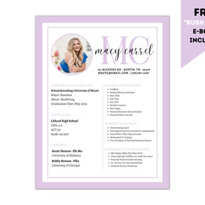 Purple Sorority Resume Template - Editable - Cover Letter - Packet - Job Resume Template - Rush Resume Template- Instant Download