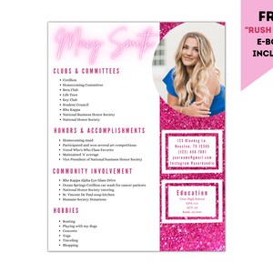 Sorority Resume Template - Cover Letter - Job Resume Template - Editable - Digital