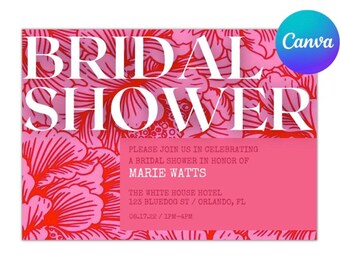 Minimal Boho Bridal Shower Invitation, Modern Bridal Shower Invite, Pink Bridal Shower, Bridal Shower Template, Printable, Boho