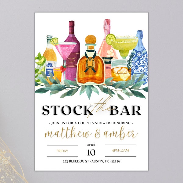 Stock the bar invitation Template - Couples wedding shower invitation - Couples shower - Editable - Printable - Lets stock the bar