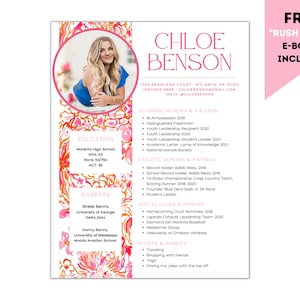 Sorority Resume Template - Pink and Orange Watercolor - Editable - Cover Letter