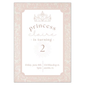 Princess Birthday Invitation - Girl&#39;s Birthday Invitation - Princess Party - Royal - Crown - Instant Download - Editable - Princess 1st Bday
